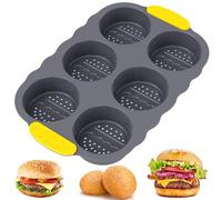 BAODBF Burger Buns Moule à petits pains en silicone avec perforé, diamètre 10 cm, résistant à la chaleur jusqu'à 230 °C, avec 6 cavités, moule à petits pains pour burger Buns, pain, muffins
