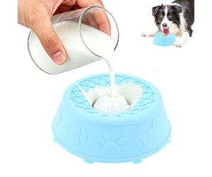 BAODBF Gamelle anti-étouffement pour chiens et chats - 230 ml - En silicone - Avec balle - Pour bouillon d'os - Avec ventouses - Passe au lave-vaisselle - Bleu