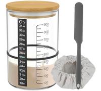 BAODBF Kit de démarrage de levain avec couvercle en bois et couvercle en tissu, récipient de démarrage de 900 ml, pot de levain, pot de levain en verre