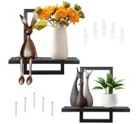 BAODBF Lot de 2 étagères murales de 40 cm - Noir - Petite étagère murale décorative moderne - Étagère flottante - En bois - Pour salon, chambre à coucher, haut-parleur intelligent, horloge, décoration