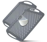 BAODBF Lot de 2 grands plateaux de service 45 × 32 × 4,5 cm - En plastique avec poignée - Surface en caoutchouc antidérapante - Plateau de service antidérapant - Plateau de petit-déjeuner pour café