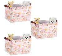 BAODBF Lot de 3 paniers à linge - En tissu avec poignées - Étanche - Pliable - 38 x 26 x 25 cm - Pour tiroirs, jouets, cosmétiques, salle de bain (arc-en-ciel)