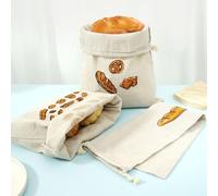 BAODBF Lot de 3 sacs à pain réutilisables avec cordon de serrage en lin et coton