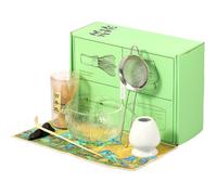 BAODBF Lot de 7 accessoires pour matcha avec bol à matcha en verre, matcha en bois, kit pour boire du thé