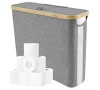 BAODBF Panier de rangement pour papier toilette avec couvercle, 45 x 15 x 35 cm, pour 12 rouleaux de papier toilette, organisateur de papier toilette, pour les espaces étroits (gris)