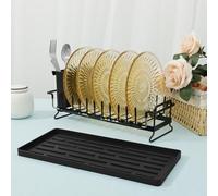 BAODBF Petit égouttoir à vaisselle en acier inoxydable - Organiseur d'évier de cuisine - Égouttoir à vaisselle peu encombrant avec bac d'égouttement - Support pour plan de travail de cuisine avec