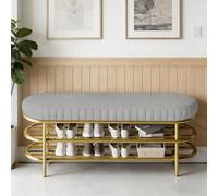 Baodiale Banc à Chaussures avec Coussin en Tissu, Banc de Rangement en métal à 3 Niveaux for entrée, Couloir, Salon, Chambre à Coucher, vestiaire(Grey,120cm)