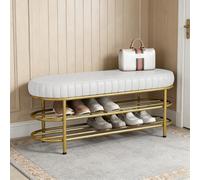 Baodiale Banc à Chaussures Minimaliste avec Coussin en éponge épaissi, Banc de Rangement en métal à 3 Niveaux for entrée, Couloir, Salon, Chambre à Coucher, vestiaire(White,120cm)