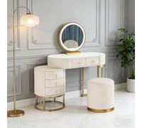 Baodiale Bureau de Maquillage avec Miroir et lumières, Grande Table de Maquillage à 5 tiroirs avec 3 Modes d'éclairage for Femmes et Filles, Chambre ou dortoir