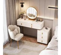 Baodiale Bureau de Maquillage avec Miroir et lumières, Grande Table de Maquillage à 5 tiroirs avec 3 Modes d'éclairage for Femmes et Filles, Chambre ou dortoir