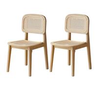 Baodiale Ensemble de 2 chaises de Salle à Manger en Bois Massif Style wabi-sabi, Chaise de Cuisine en rotin avec Dossier et Assise for Petits Appartements(Natural Wood)