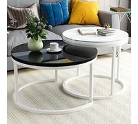 Baodiale Ensemble de 2 Tables Basses gigognes Rondes Modernes pour Salon, canapé, Petits espaces, Plateau en Verre trempé, Cadre en métal, Petites et Grandes Tables