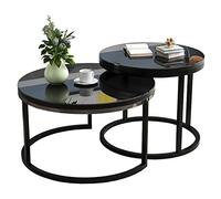Baodiale Ensemble de 2 Tables Basses gigognes Rondes Modernes pour Salon, canapé, Petits espaces, Plateau en Verre trempé, Cadre en métal, Petites et Grandes Tailles