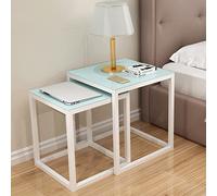 Baodiale Ensemble de 2 Tables d'appoint carrées Modernes avec Plateau en Verre trempé et Cadre en métal pour Salon, Chambre à Coucher, Balcon, thé gigogne