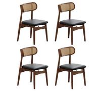 Baodiale Ensemble de 4 chaises de Salle à Manger en rotin avec Coussin en Similicuir, chaises de Cuisine/Salle à Manger Modernes, Style Milieu du siècle, rembourrées(Black2)