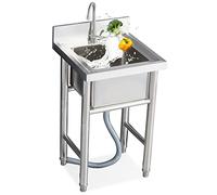 Baodiale Évier de garage commercial en acier inoxydable sur pied simple avec dosseret haut pour garage, restaurant, cuisine, extérieur