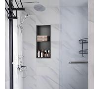 Baodiale Niche de Douche Lumières LED Noir Mat, Niche Murale de Salle de Bain en Acier Inoxydable avec lumière LED, Aucune tuile nécessaire Étagère encastrée pour Mur de Douche