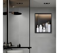 Baodiale Recessed Shower Niche with LED Light, 304 Stainless Steel Matte Black Bathroom Wall Niche, Multi-Tier Storage Shelves for Shower Renovation, Home & Commercial Use