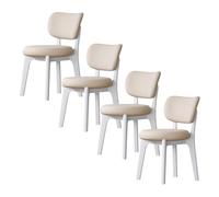 Baodiale Solid Wood Dining Chair Set of 4 Mid Century Modern Upholstered PU Leather Dining Chairs with Curved Backrest for Dining Room, Kitchen, Study Room(Khaki4)