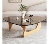 Baodiale Table Basse de Salon Triangulaire en Verre, Table Basse Simple avec Pieds en Bois Massif et Plateau en Verre trempé