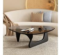 Baodiale Table Basse en Verre Triangulaire irrégulière avec Plateau en Triangle, Style Abstrait Moderne du Milieu du siècle, avec Base en Bois - Finition Marron-Naturelle, idéale pour Le Salon ou Le