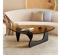 Baodiale Table Basse en Verre Triangulaire irrégulière avec Plateau en Triangle, Style Abstrait Moderne du Milieu du siècle, avec Base en Bois - Finition Marron-Naturelle, idéale pour Le Salon ou Le
