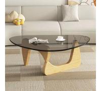 Baodiale Table Basse Triangulaire en Verre Moderne du Milieu du siècle avec Base en Bois pour Salon Gris