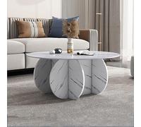 Baodiale Table Basse Triangulaire irrégulière en Verre avec Plateau en Bois Massif - Centre de Salon Moderne avec Plateau latéral Rond en Verre trempé Transparent pour Patio