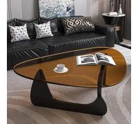 Baodiale Table Basse Triangulaire irrégulière en Verre, Plateau Triangulaire Moderne avec Base en Bois Naturel pour Salon