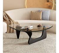 Baodiale Table Basse Triangulaire irrégulière en Verre, Plateau Triangulaire, Style Abstrait Moderne du Milieu du siècle avec Base en Bois, Petit Centre pour Salon, Bureau à Domicile