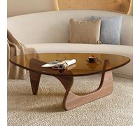 Baodiale Table Basse Triangulaire irrégulière en Verre, Table Centrale avec Pieds en Bois Massif, Plateau en Verre trempé de 8 mm, Style Mid-Century