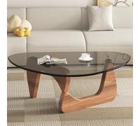 Baodiale Table Basse Triangulaire irrégulière en Verre, Tables de Salon, Petites Tables, Base en Bois et Plateau Transparent, Centre Ouvert Moderne du Milieu du siècle