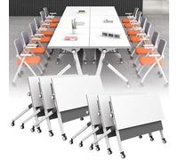 Baodiale Table de conférence Pliante, Ensemble de Tables de Salle de conférence modulaires, Tables Pliantes réglables avec roulettes, Conception Polyvalente pour Les réunions de Bureau,