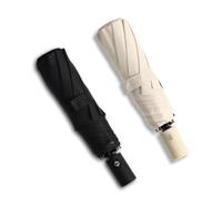 BAODINI Petit parapluie de voyage compact avec protection UV pour la pluie et le soleil UPF 50+ coupe-vent portable de 106,7 cm pour homme et femme, D-Lot de 2 - Beige et Noir, 42 Inch Arc Canopy