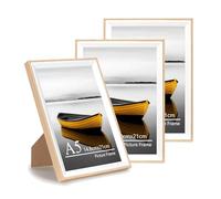 Baoee Cadre photo en chêne blanc A5 bicolore, lot de 3, cadre photo avec verre acrylique, cadre A5, cadre pour affiche, cadre pour certificat, à fixer au mur