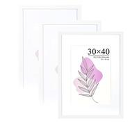Baoee Lot de 3 cadres photo 30 x 40 cm - Blanc - En bois MDF solide - Avec passe-partout - 21 x 30 cm (A4) - Verre acrylique incassable à suspendre - Pour photos, images et posters