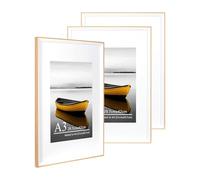 Baoee Lot de 3 cadres photo A3 en chêne blanc deux tons avec support A4, cadre photo avec verre acrylique, cadre A3, cadre pour affiche, certificat, montage mural