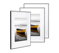 Baoee Lot de 3 cadres photo A3 noir blanc bicolore avec support A4, cadre photo avec verre acrylique, cadre A3, cadre poster, cadre pour certificat, à fixer au mur
