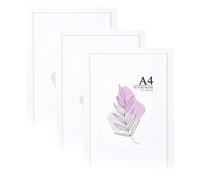 Baoee Lot de 3 cadres photo A4 blancs avec passe-partout, verre acrylique, cadres pour posters, certificats, autoportants et pour montage mural