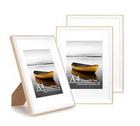 Baoee Lot de 3 cadres photo A4 en chêne blanc bicolore avec passe-partout de 15,2 x 20,3 cm - Verre acrylique - Cadre pour affiche, certificat, montage mural