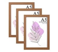 Baoee Lot de 3 cadres photo A5 avec support - Avec verre acrylique - Cadre pour affiche, certificat, autoportant et montage mural - Marron