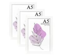 Baoee Lot de 3 cadres photo blancs A5 avec support, cadre photo avec verre acrylique, cadre photo A5, cadre photo A5, cadre pour certificat, autoportant et à fixer au mur