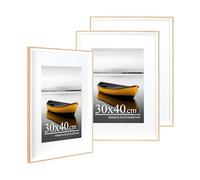 Baoee Lot de 3 cadres photo en chêne blanc bicolore avec passe-partout A4 - 30 x 40 cm - Cadre photo avec verre acrylique - Cadre pour affiche, certificat, montage mural