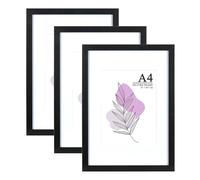 Baoee Lot de 3 cadres photo noirs A4 avec support, cadre photo avec verre acrylique, cadre A4, cadre photo A4, cadre photo A4, cadre pour certificat, autoportant et à montage mural