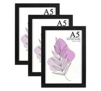 Baoee Lot de 3 cadres photo noirs A5 avec passe-partout avec verre acrylique, cadre pour certificat, autoportant et à fixer au mur