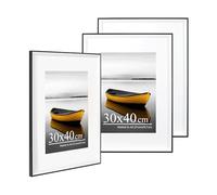 Baoee Lot de 3 cadres photo noirs et blancs avec passe-partout A4 - 30 x 40 cm - Cadre photo avec verre acrylique - Cadre 30 x 40 cm - Cadre pour affiche, certificat, montage mural