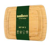 Baoee Lot de 3 planches à découper pour cuisine en bambou bio avec rainures profondes pour jus, planches à charcuterie, planche à découper en bloc de boucher, poignée facile à prendre en main