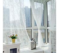 Baoer Rideaux transparents en dentelle florale brodée, rideau de fenêtre en gaze tricotée jacquard pour chambre à coucher, salon, passe-tringle, style rétro, blanc 145 cm x 150 cm (l x H)