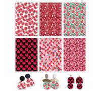 BAOFALI Lot de 12 feuilles de papier de transfert pour argile polymère, motif feuilles rouges, fleurs et fruits - 6 arrière-plans différents - Pour la fabrication de bijoux et de boucles d'oreilles