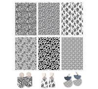 BAOFALI Lot de 12 feuilles de papier de transfert rétro noir et blanc pour argile polymère, 6 fonds différents, papier de transfert pour fabrication de bijoux et boucles d'oreilles, 14 x 9 cm